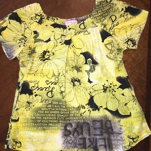 Koi Yellow And Black Print Demi Scrub Top